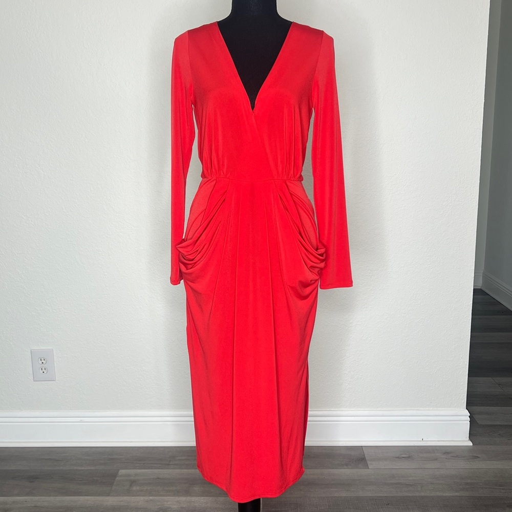 BCBGeneration Vibrant Red Long Sleeve Dress